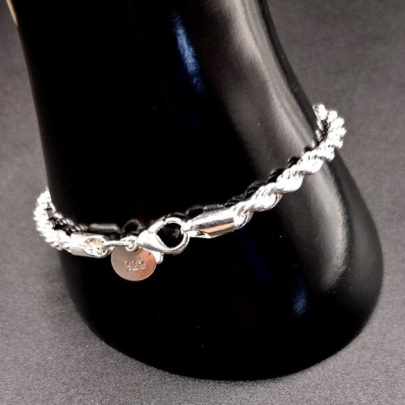 925 Silver Plated Diamond Cut Necklace & Bracelet Set VTG Fashion Birthday Gift - Picture 6 of 9